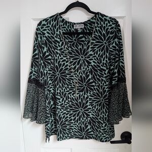 Floral Black and Green Women's Top